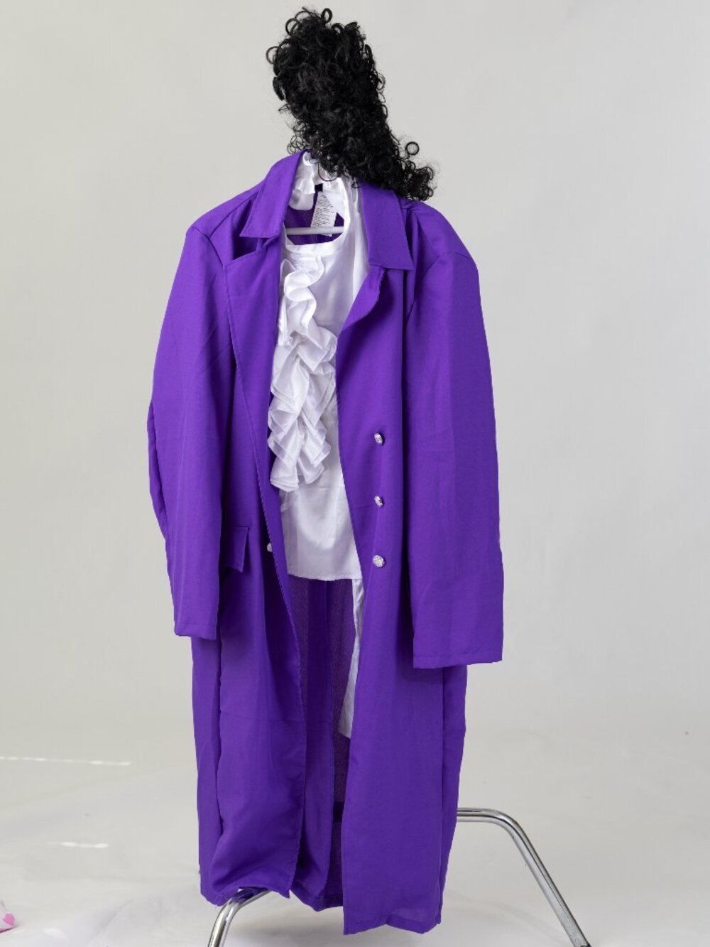 Plus Size Prince Halloween Costume with Ruffled Shirt Purple Overcoat and Wig